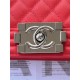 BOY Chanel HANDBAG Grained Calfskin Red Silver Metal High