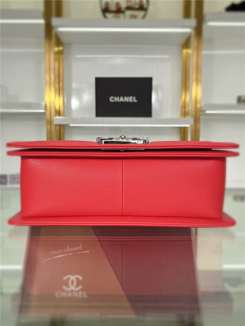 BOY Chanel HANDBAG Grained Calfskin Red Silver Metal High