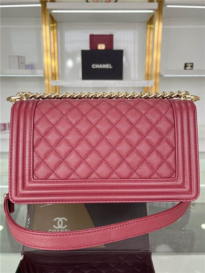 BOY Chanel HANDBAG Grained Calfskin Wine Gold Metal High