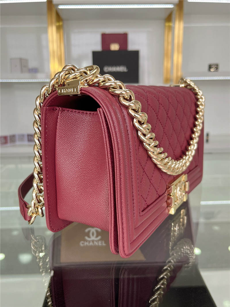 BOY Chanel HANDBAG Grained Calfskin Wine Gold Metal High