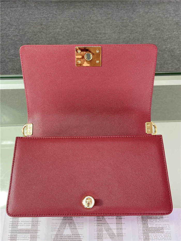 BOY Chanel HANDBAG Grained Calfskin Wine Gold Metal High