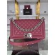 BOY Chanel HANDBAG Grained Calfskin Wine Silver Metal High