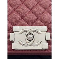 BOY Chanel HANDBAG Grained Calfskin Wine Silver Metal High