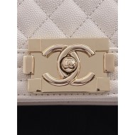 BOY Chanel HANDBAG Grained Calfskin White Gold Metal High