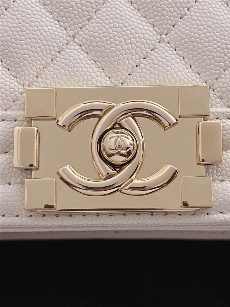 BOY Chanel HANDBAG Grained Calfskin White Gold Metal High