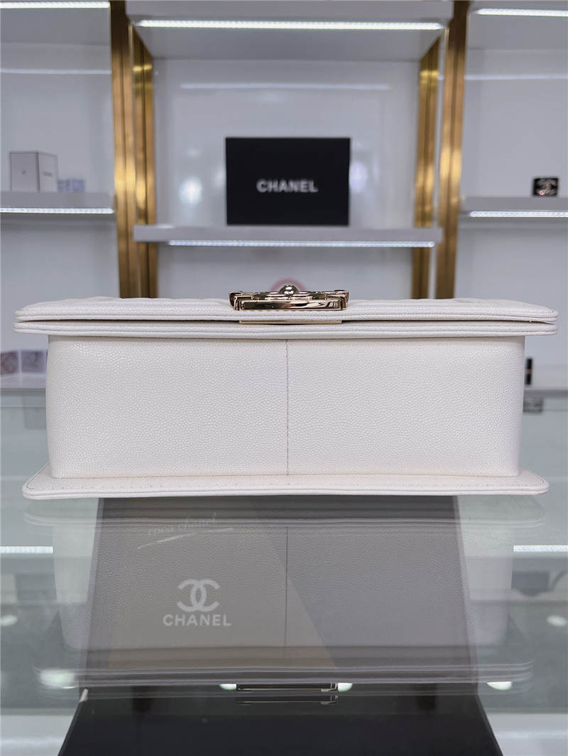 BOY Chanel HANDBAG Grained Calfskin White Gold Metal High