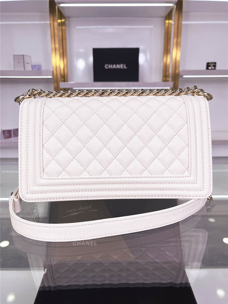 BOY Chanel HANDBAG Grained Calfskin White Gold Metal High