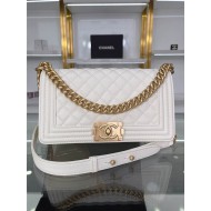 BOY Chanel HANDBAG Grained Calfskin White Matt-Gold Metal High