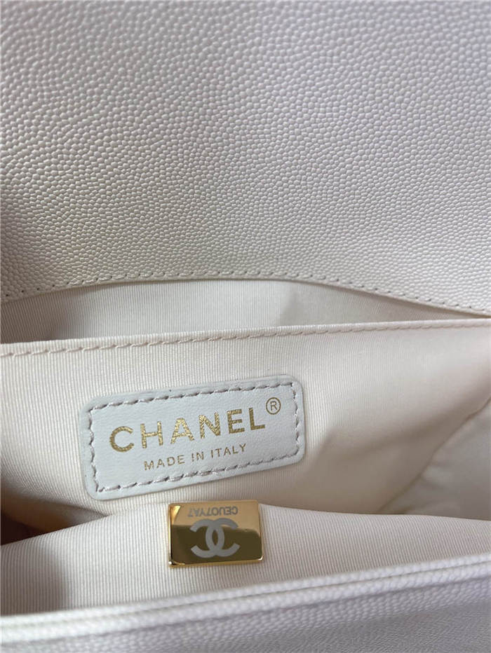 BOY Chanel HANDBAG Grained Calfskin White Matt-Gold Metal High