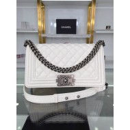 BOY Chanel HANDBAG Grained Calfskin White Anti-Silver Metal High