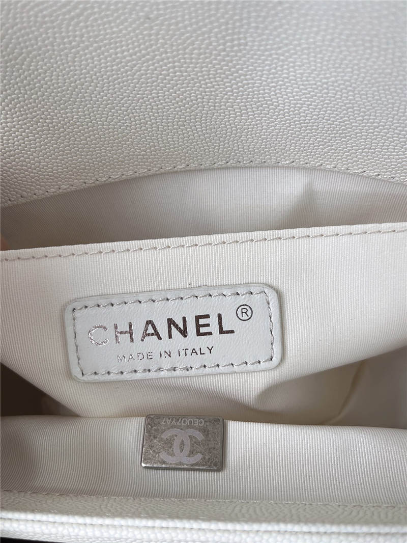 BOY Chanel HANDBAG Grained Calfskin White Anti-Silver Metal High