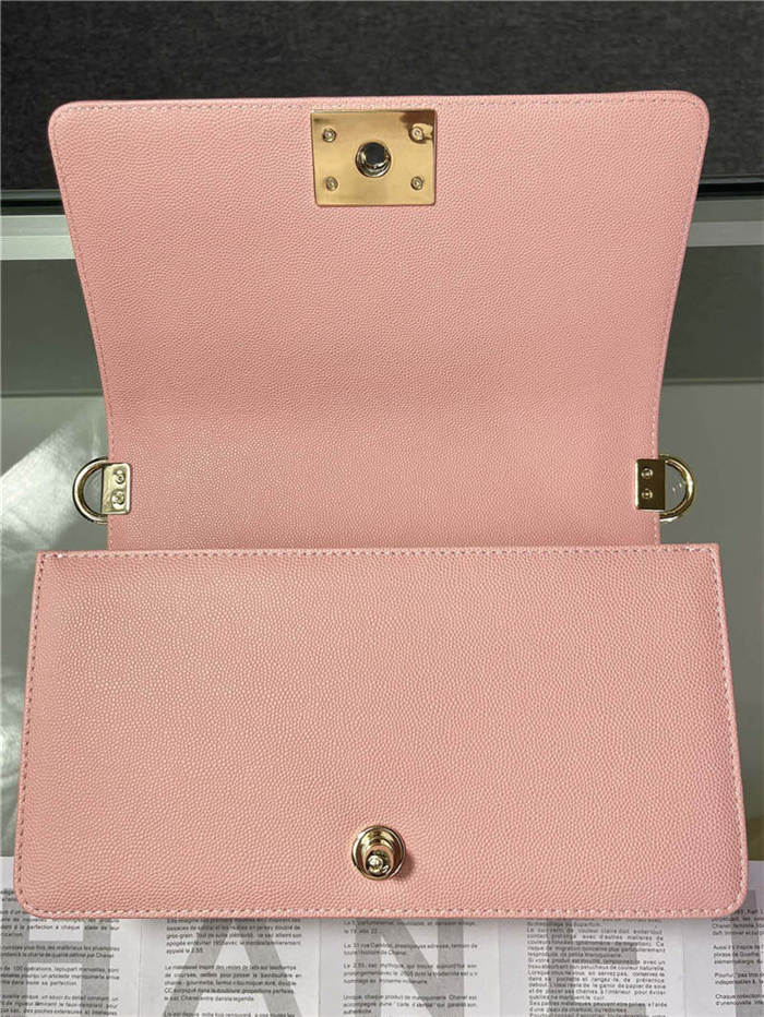 BOY Chanel HANDBAG Grained Calfskin Pink Gold Metal High