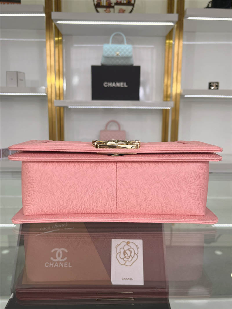 BOY Chanel HANDBAG Grained Calfskin Pink Gold Metal High