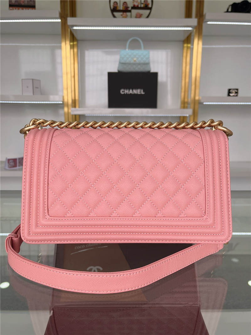 BOY Chanel HANDBAG Grained Calfskin Pink Matt-Gold Metal High