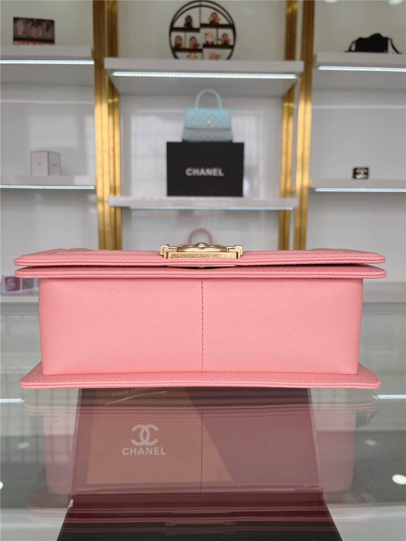 BOY Chanel HANDBAG Grained Calfskin Pink Matt-Gold Metal High