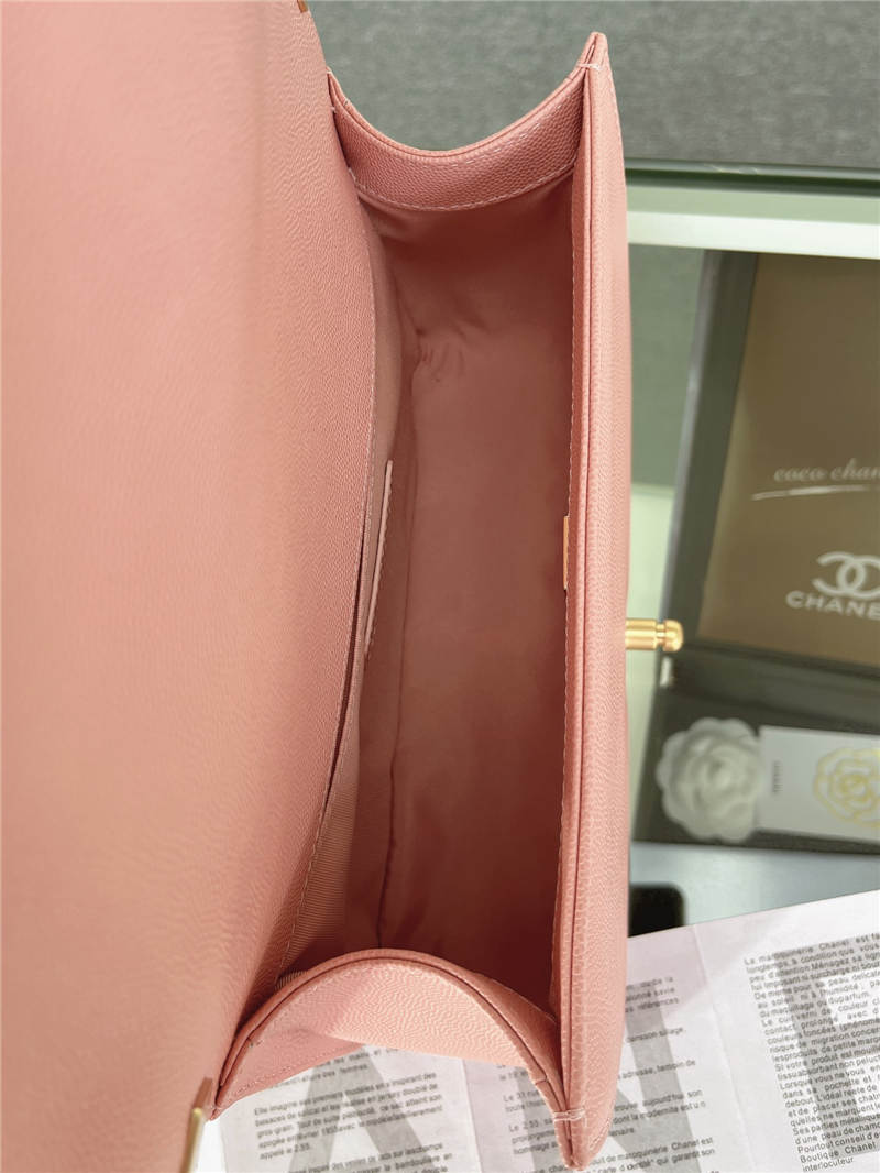 BOY Chanel HANDBAG Grained Calfskin Pink Matt-Gold Metal High