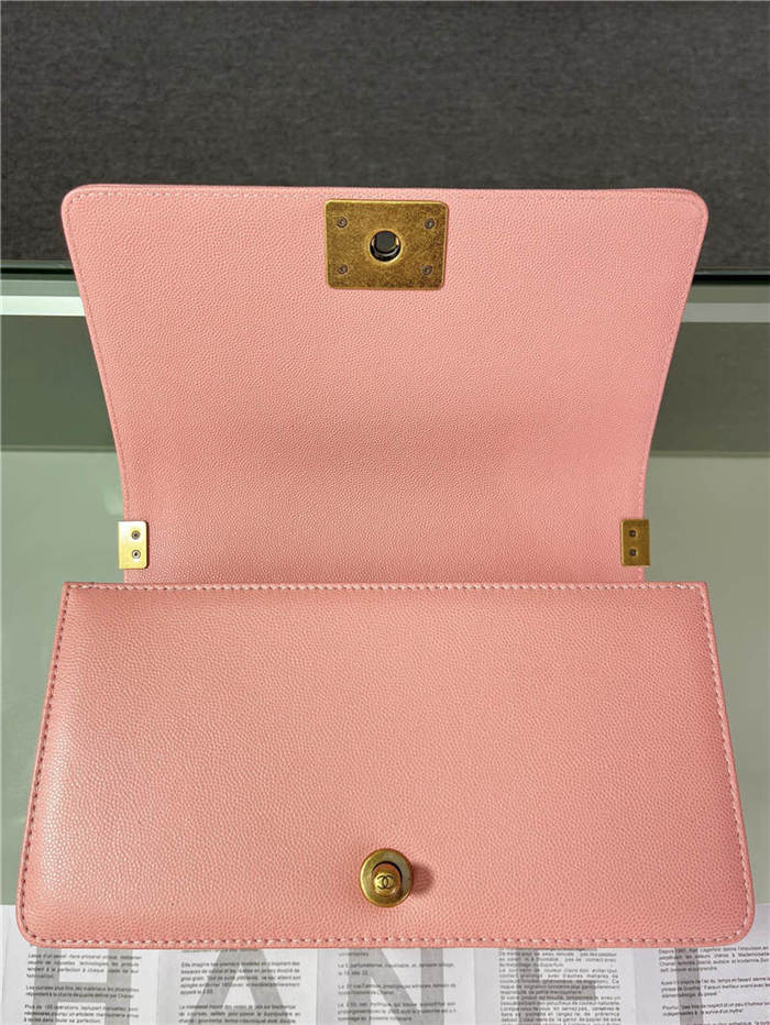 BOY Chanel HANDBAG Grained Calfskin Pink Anti-Gold Metal High