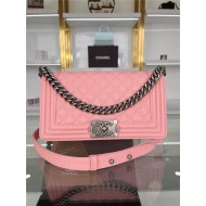 BOY Chanel HANDBAG Grained Calfskin Pink Anti-Silver Metal High