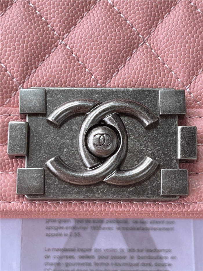 BOY Chanel HANDBAG Grained Calfskin Pink Anti-Silver Metal High