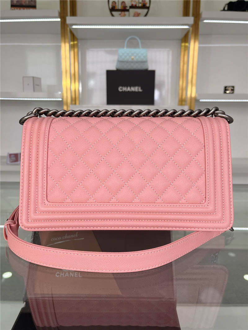 BOY Chanel HANDBAG Grained Calfskin Pink Anti-Silver Metal High