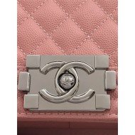 BOY Chanel HANDBAG Grained Calfskin Pink Silver Metal High