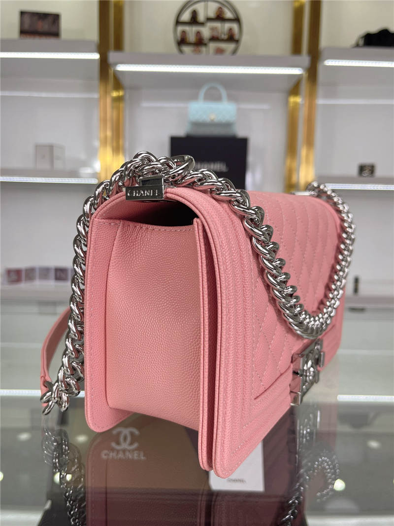 BOY Chanel HANDBAG Grained Calfskin Pink Silver Metal High