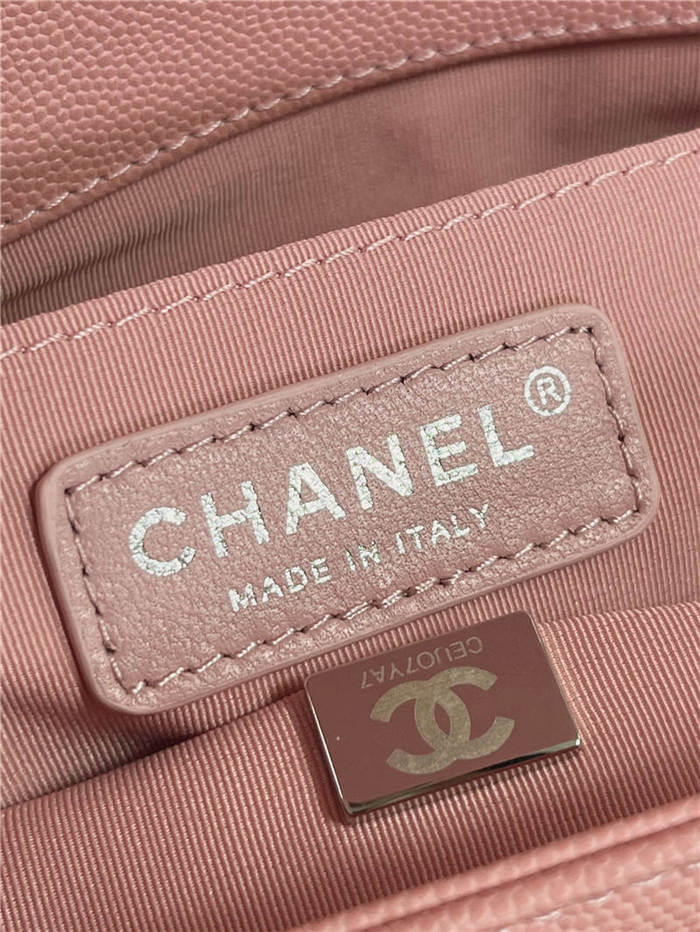 BOY Chanel HANDBAG Grained Calfskin Pink Silver Metal High