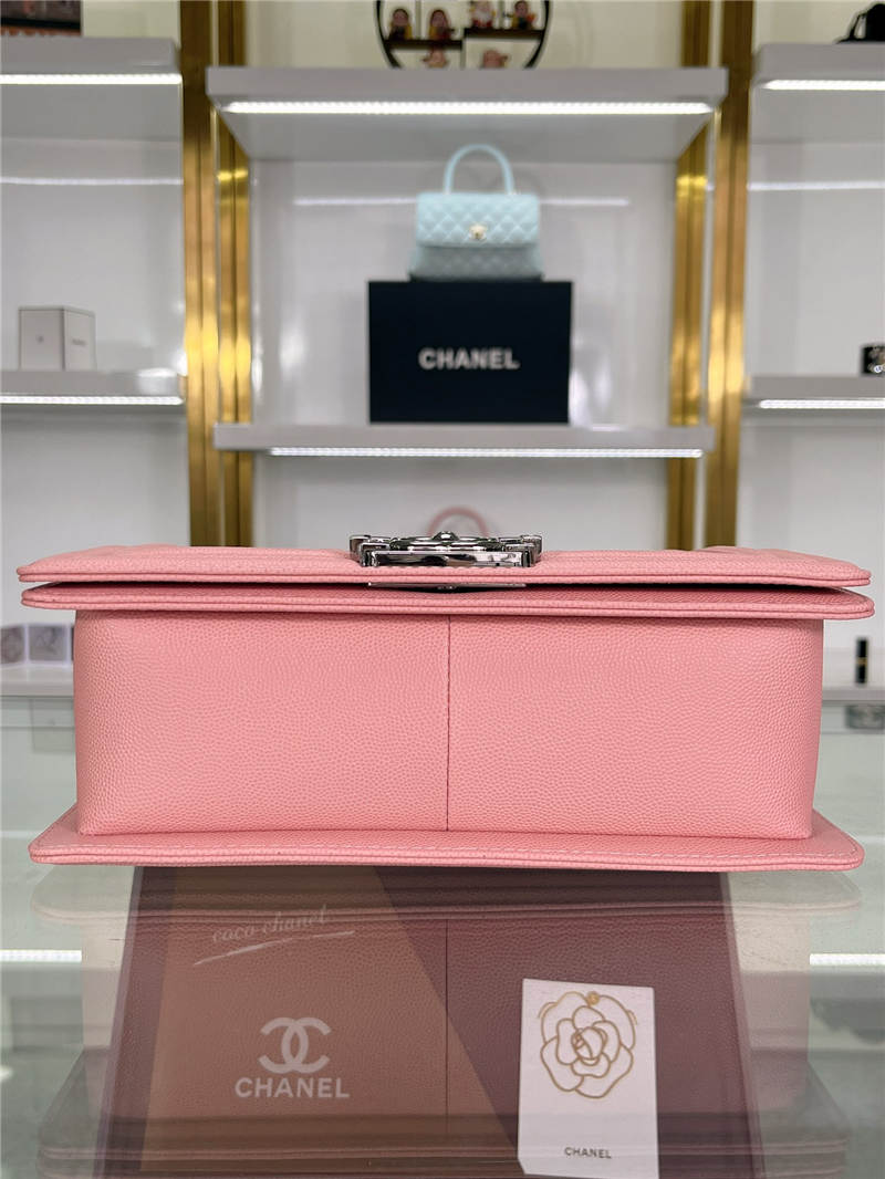 BOY Chanel HANDBAG Grained Calfskin Pink Silver Metal High