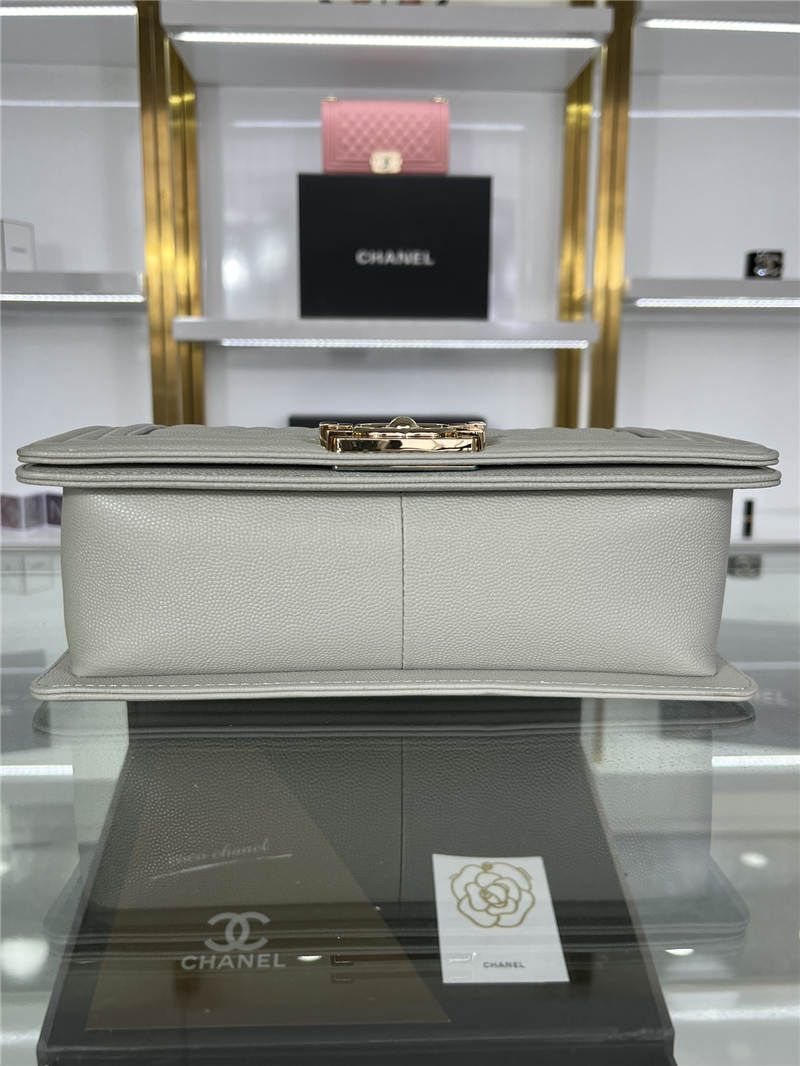 BOY Chanel HANDBAG Grained Calfskin Grey Gold Metal High