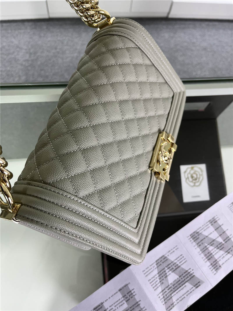 BOY Chanel HANDBAG Grained Calfskin Grey Gold Metal High