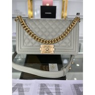 BOY Chanel HANDBAG Grained Calfskin Grey Matt-Gold Metal High