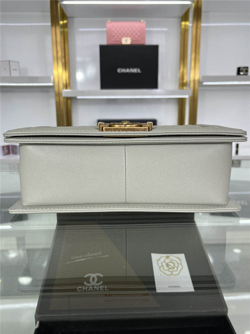 BOY Chanel HANDBAG Grained Calfskin Grey Anti-Gold Metal High