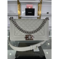 BOY Chanel HANDBAG Grained Calfskin Grey Silver Metal High