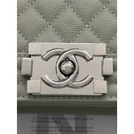 BOY Chanel HANDBAG Grained Calfskin Grey Silver Metal High