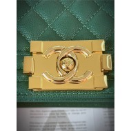 BOY Chanel HANDBAG Grained Calfskin Green Gold Metal High