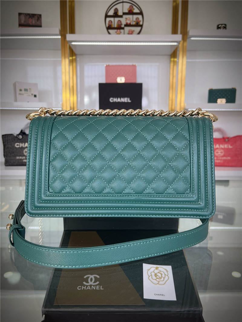 BOY Chanel HANDBAG Grained Calfskin Green Gold Metal High