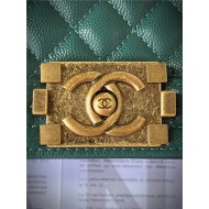 BOY Chanel HANDBAG Grained Calfskin Green Anti-Gold Metal High