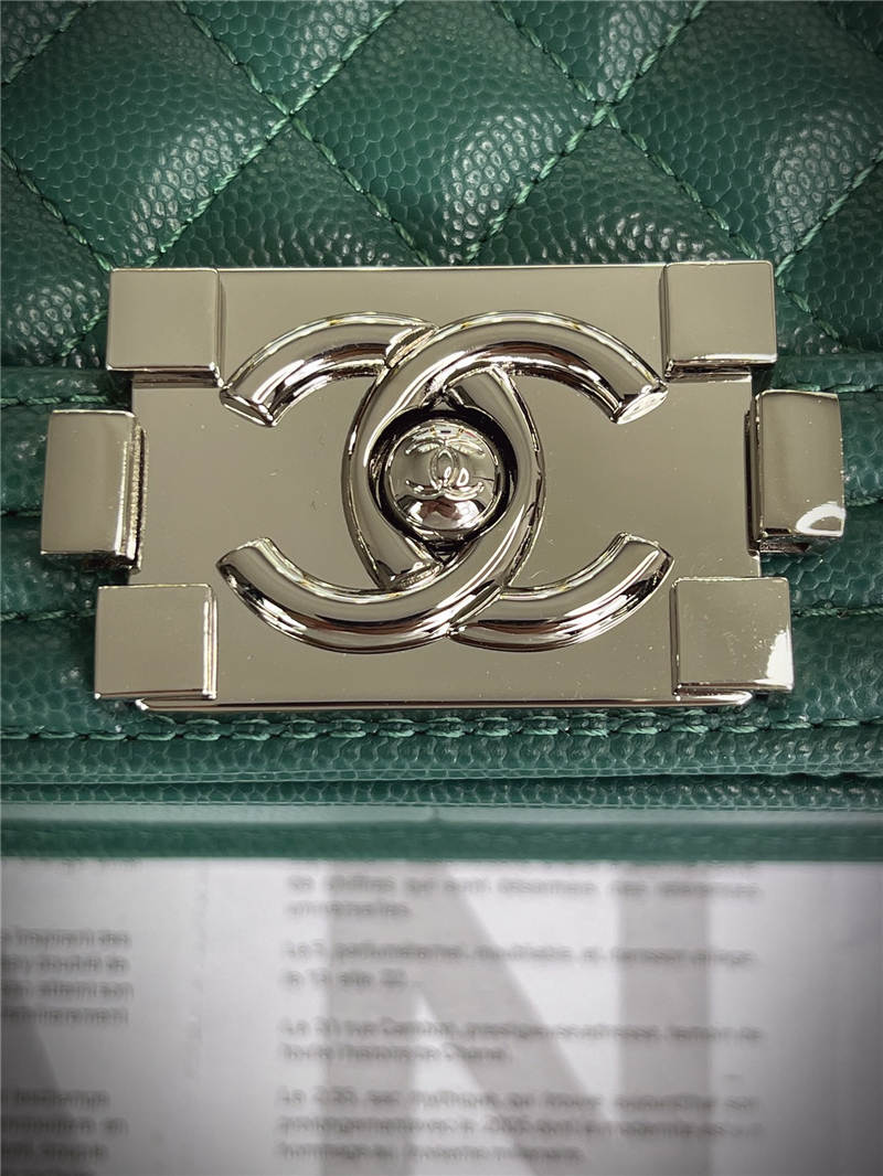 BOY Chanel HANDBAG Grained Calfskin Green Silver Metal High