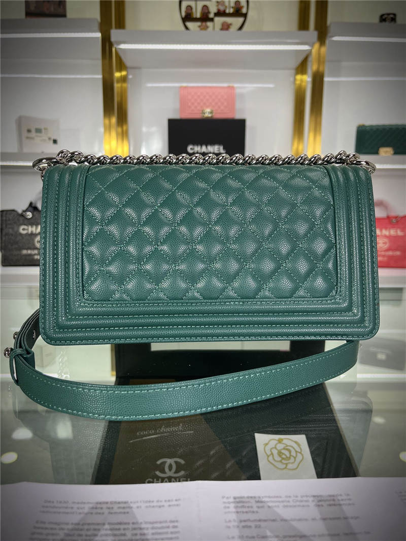 BOY Chanel HANDBAG Grained Calfskin Green Silver Metal High