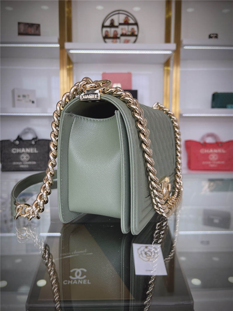 BOY Chanel HANDBAG Grained Calfskin Olive Gold Metal High