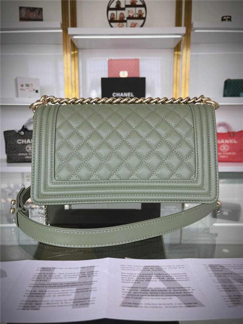 BOY Chanel HANDBAG Grained Calfskin Olive Gold Metal High