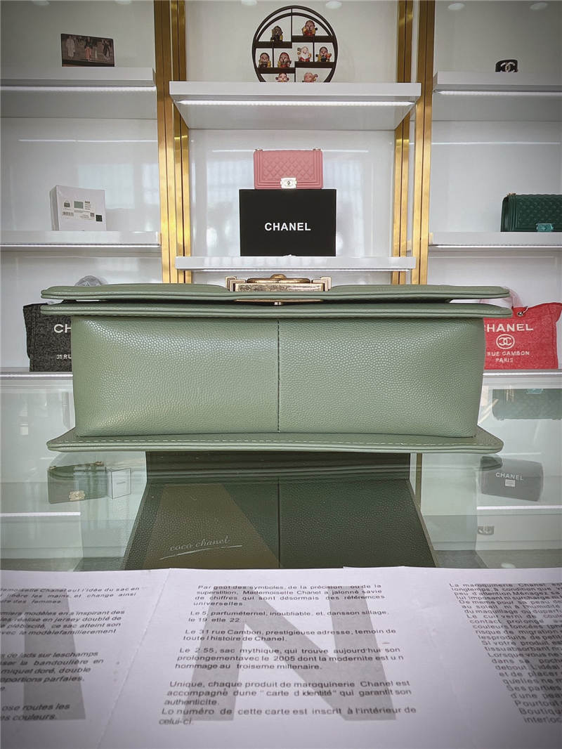 BOY Chanel HANDBAG Grained Calfskin Olive Anti-Gold Metal High