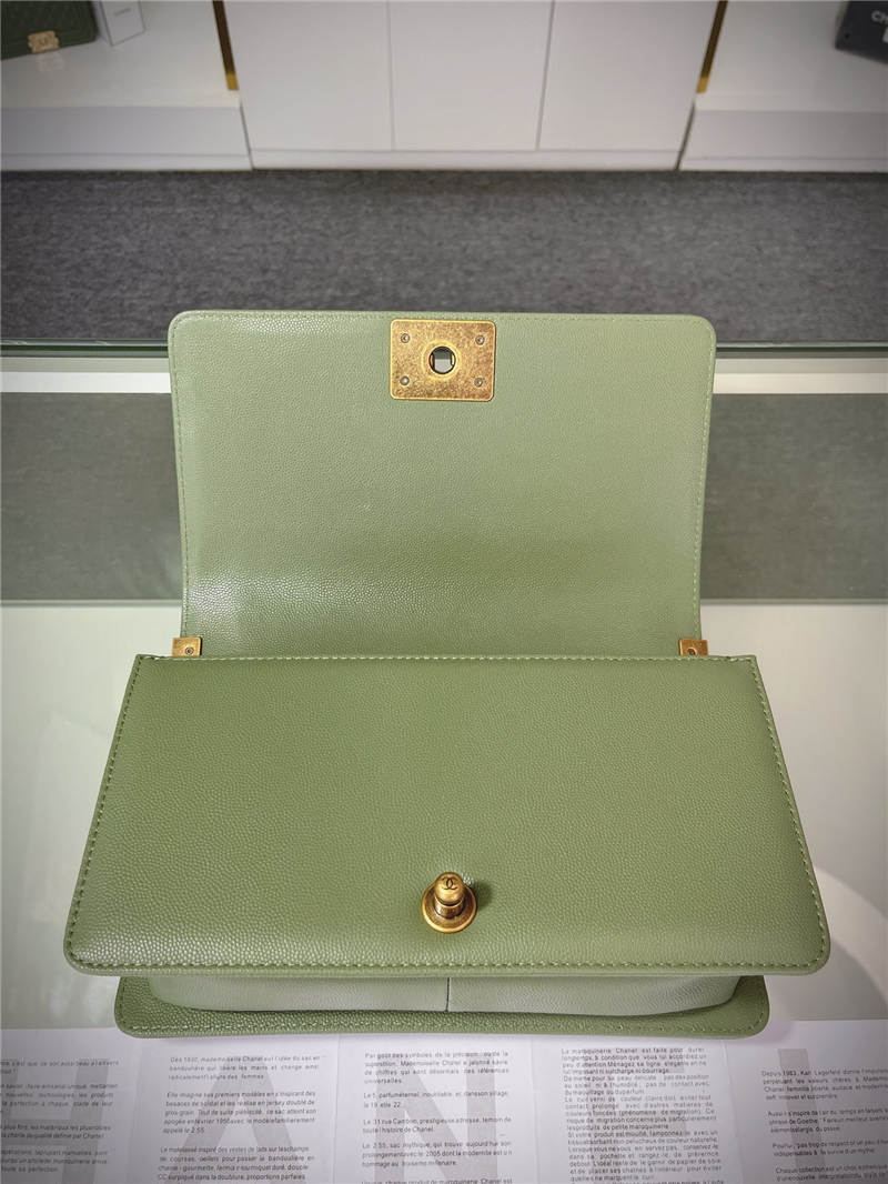 BOY Chanel HANDBAG Grained Calfskin Olive Anti-Gold Metal High