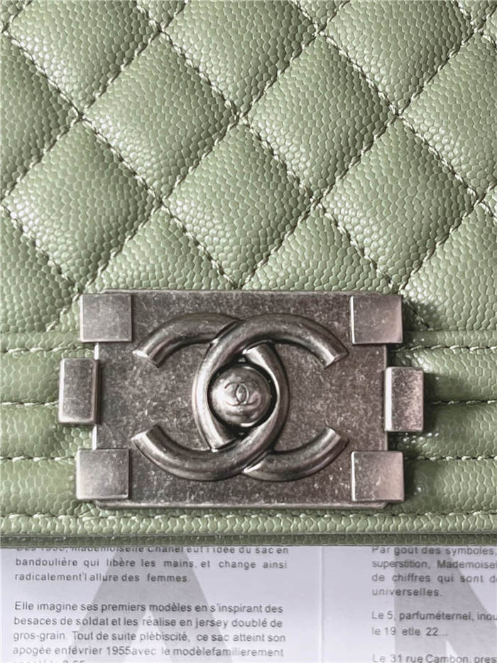 BOY Chanel HANDBAG Grained Calfskin Olive Anti-Silver Metal High