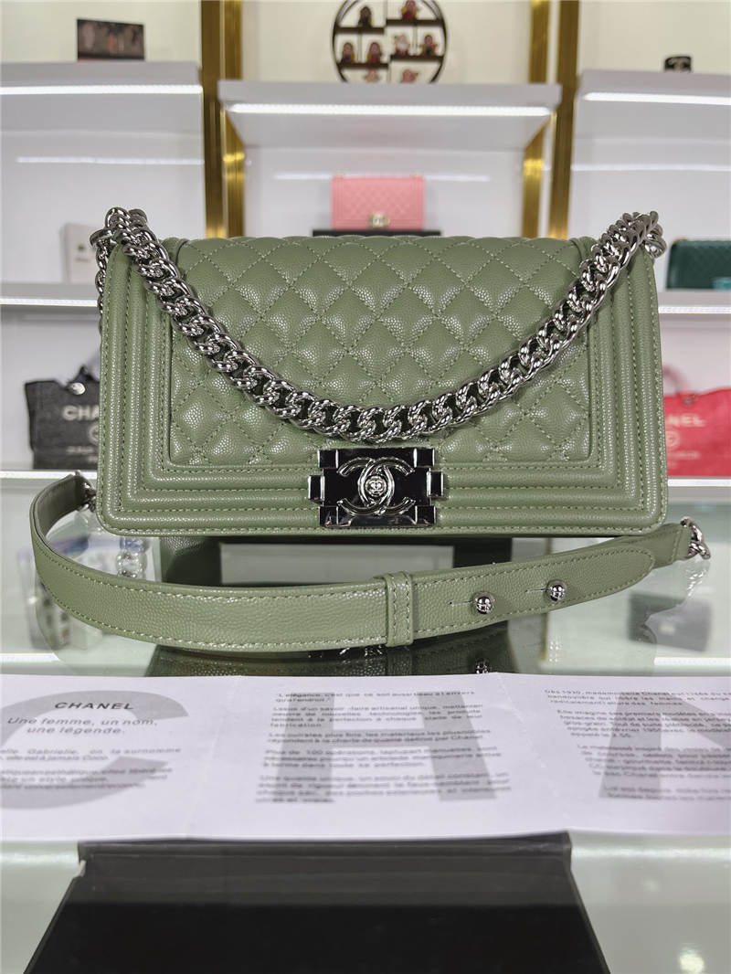 BOY Chanel HANDBAG Grained Calfskin Olive Silver Metal High