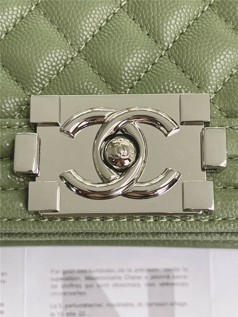 BOY Chanel HANDBAG Grained Calfskin Olive Silver Metal High