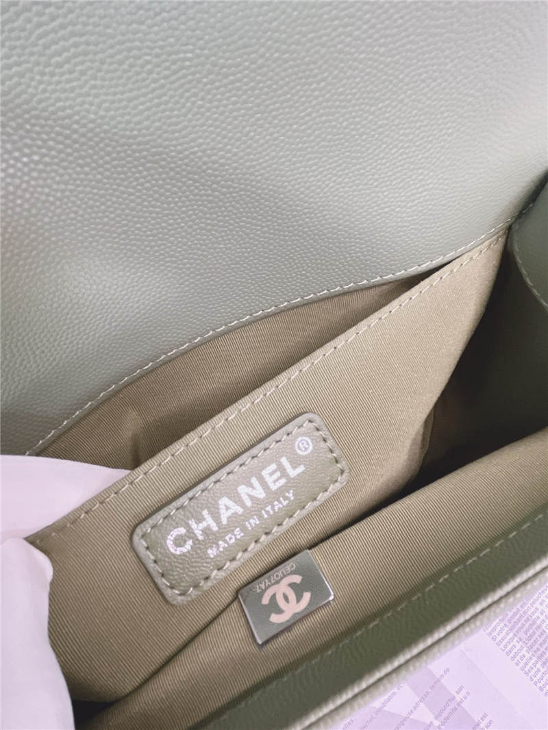 BOY Chanel HANDBAG Grained Calfskin Olive Silver Metal High