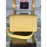 SMALL BOY Chanel HANDBAG Grained Calfskin Yellow Matt-Gold Metal High