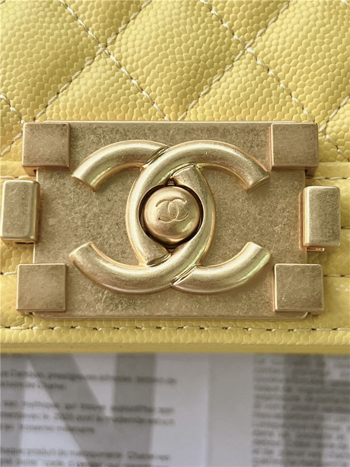 SMALL BOY Chanel HANDBAG Grained Calfskin Yellow Matt-Gold Metal High