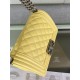 SMALL BOY Chanel HANDBAG Grained Calfskin Yellow Anti-Silver Metal High